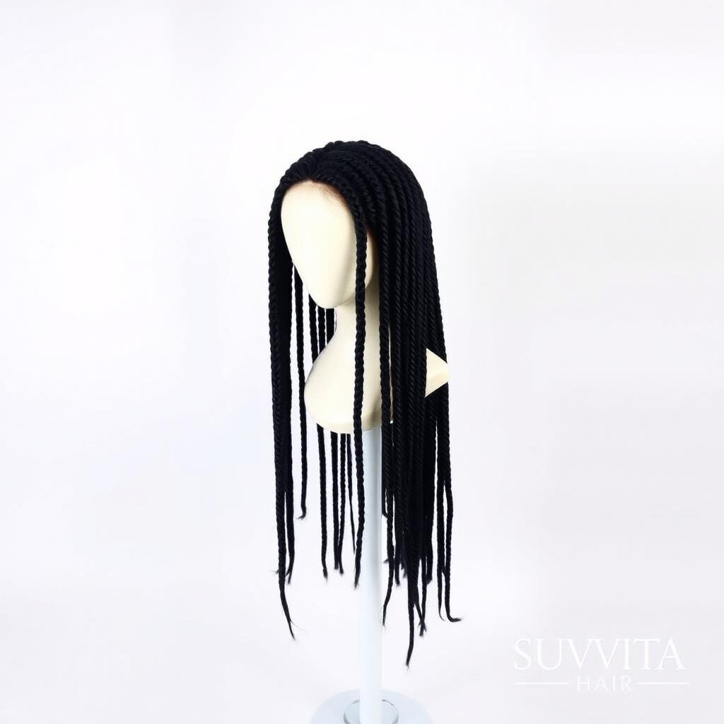 Wholesale African Braided Wig in Mitad del Mundo (Equator), Pichincha (Quito Capital — UNESCO), Ecuador — front view · 100% human hair extensions — wholesale from India · Suvita Hair