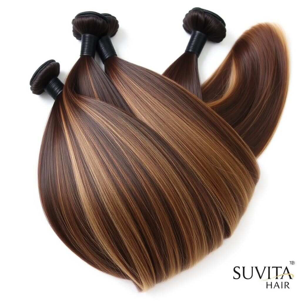 Wholesale Balayage Highlights Bundles in Åre, Jämtland County, Sweden — front view · 100% human hair extensions — wholesale from India · Suvita Hair