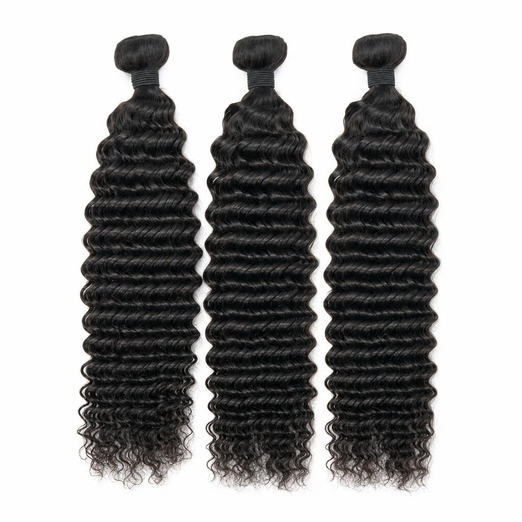 Wholesale Deep Wave Human Hair Bundles in Kai Tak (Sports Park & AIRSIDE), Kowloon City District (Kai Tak & Ho Man Tin), Hong Kong — front view · 100% human hair extensions — wholesale from India · Suvita Hair