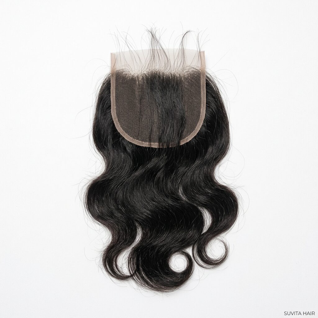 Wholesale Deep Wave 4x4 Lace Closure in Höfn (Jökulsárlón Gateway), Jökulsárlón & Höfn, Iceland — front view · 100% human hair extensions — wholesale from India · Suvita Hair