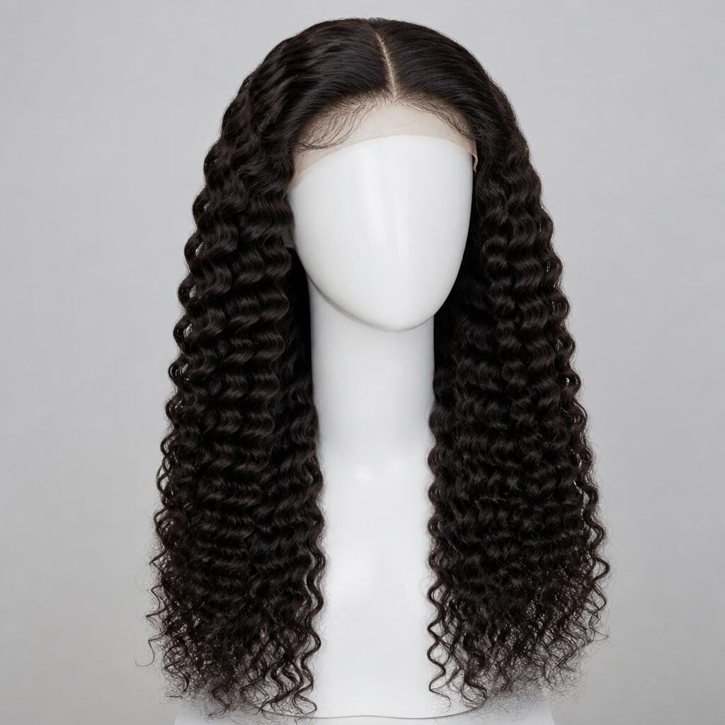 Wholesale Deep Wave Lace Front Wig in Resorts World Sentosa, Sentosa & Harbourfront, Singapore โ front view ยท 100% human hair extensions โ wholesale from India ยท Suvita Hair