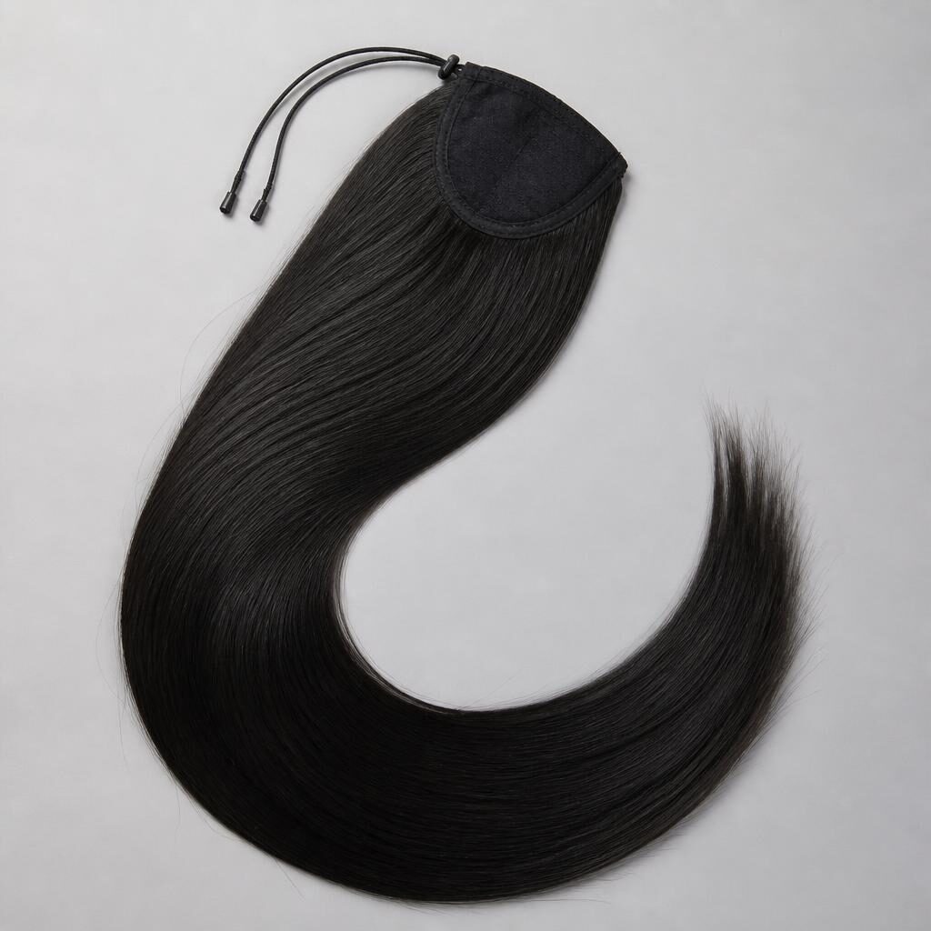 Wholesale Drawstring Ponytail Extension in Pechersk Lypky (Kyiv), Kyiv City, Ukraine — front view · 100% human hair extensions — wholesale from India · Suvita Hair