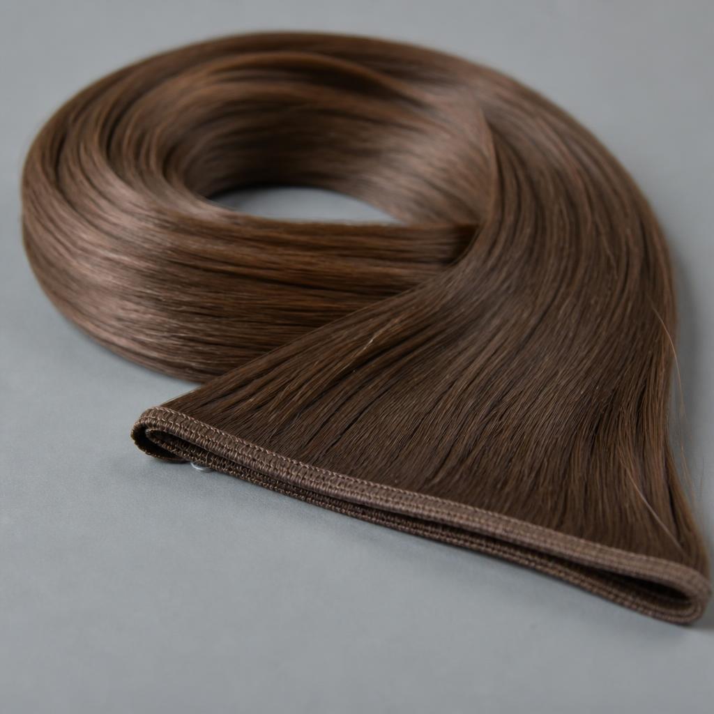 Wholesale Flat-Track Weft Extensions in Maharajgunj, Kathmandu District, Nepal โ front view ยท 100% human hair extensions โ wholesale from India ยท Suvita Hair