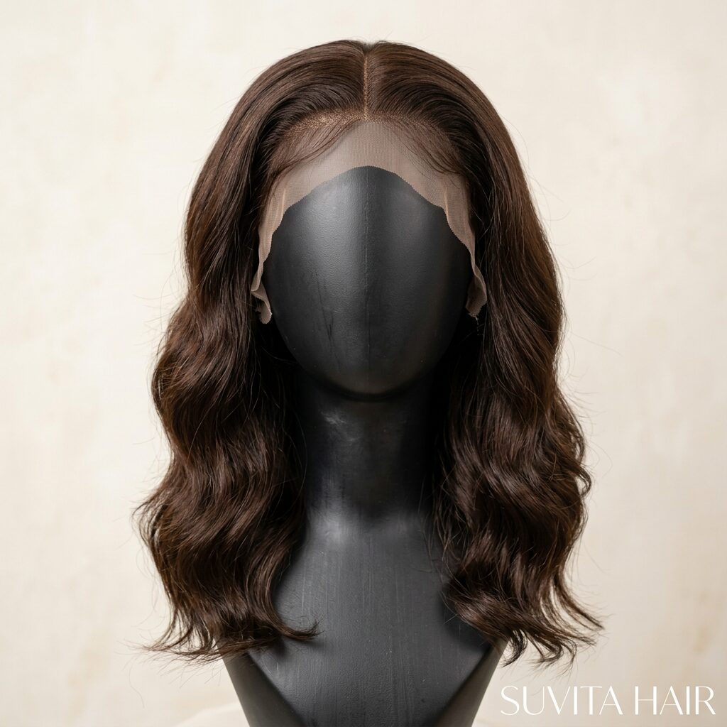 Wholesale Full Lace Glueless Wig in London, Ontario, Canada โ front view ยท 100% human hair extensions โ wholesale from India ยท Suvita Hair