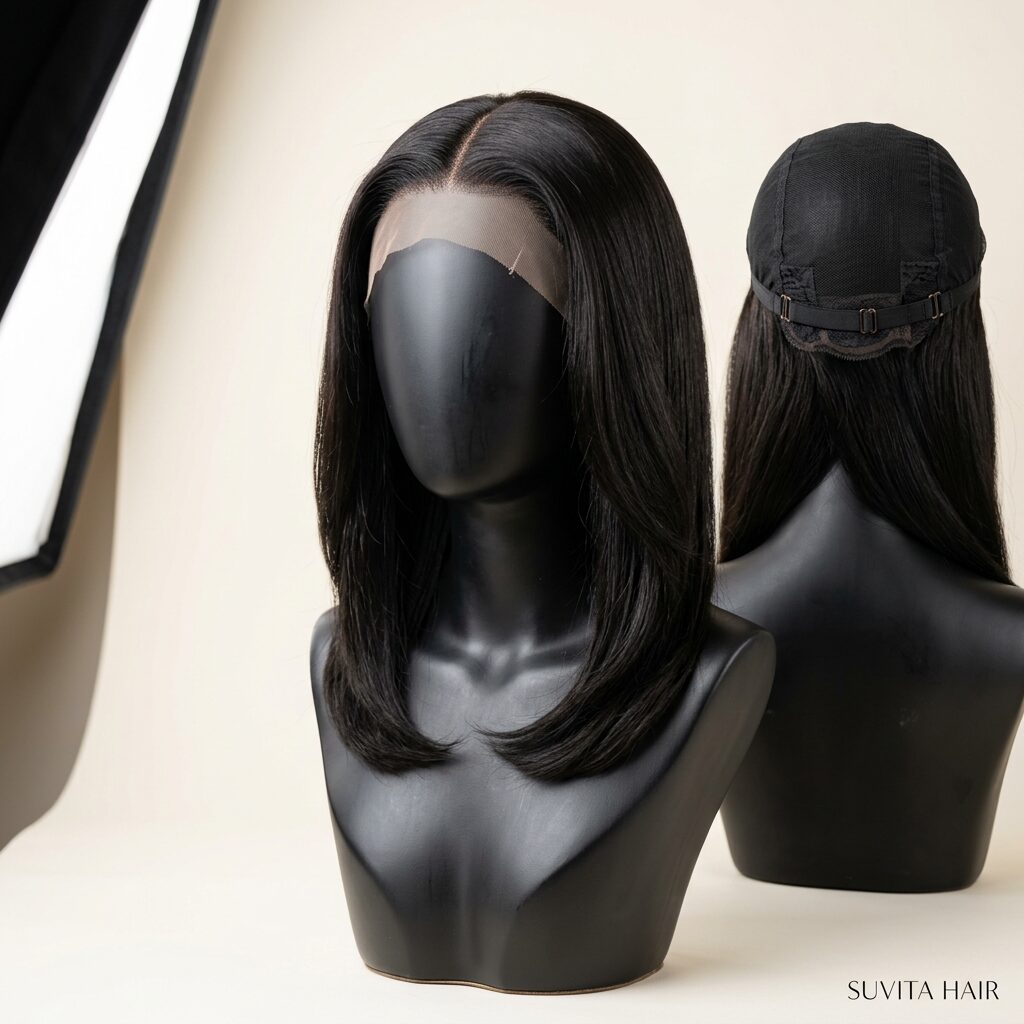 Wholesale Glueless HD Lace Wig in Dorobanți (Bucharest Sector 1), București (Bucharest Municipality), Romania — front view · 100% human hair extensions — wholesale from India · Suvita Hair