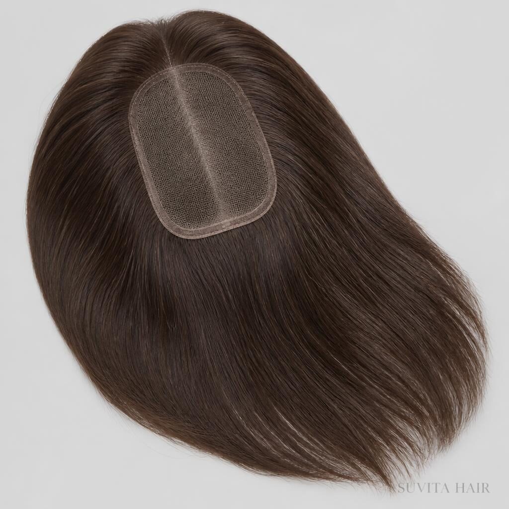 Wholesale Integration Piece Hair Topper in Bahria Town (Lahore), Punjab, Pakistan — front view · 100% human hair extensions — wholesale from India · Suvita Hair