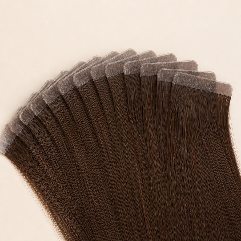 Wholesale Invisible Tape-In Extensions in Stockholm, Stockholm County, Sweden — front view · 100% human hair extensions — wholesale from India · Suvita Hair