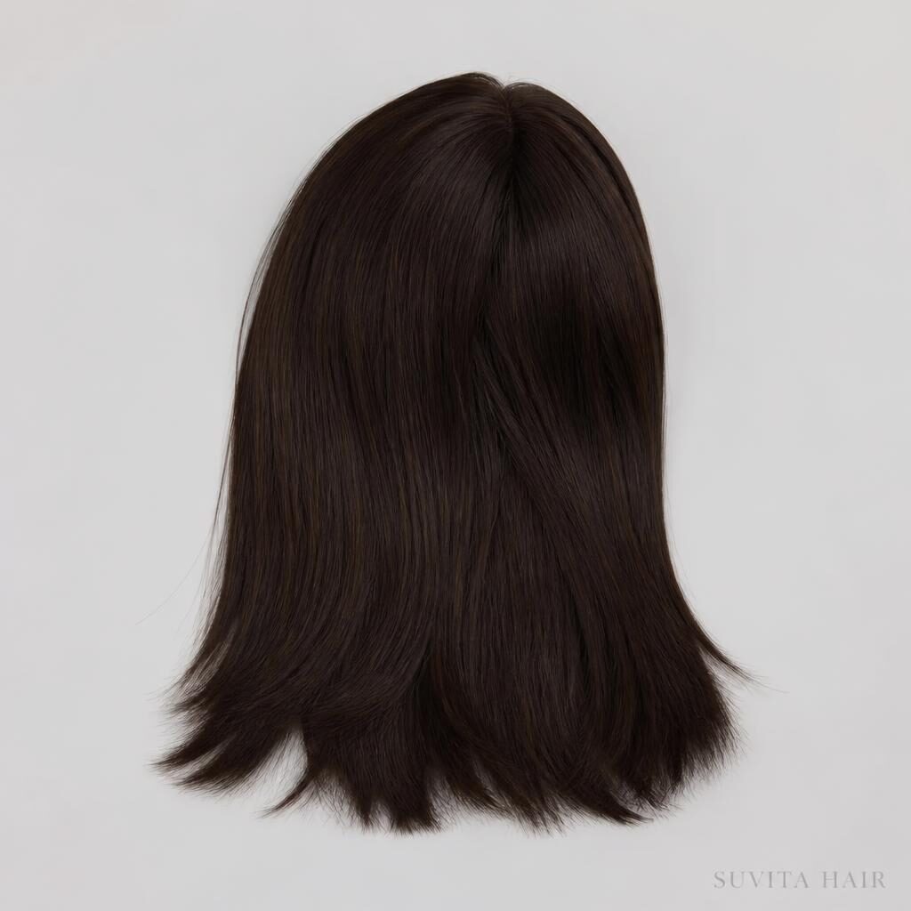 Wholesale Kosher Sheitel Wig in Wuppertal, North Rhine-Westphalia, Germany — front view · 100% human hair extensions — wholesale from India · Suvita Hair