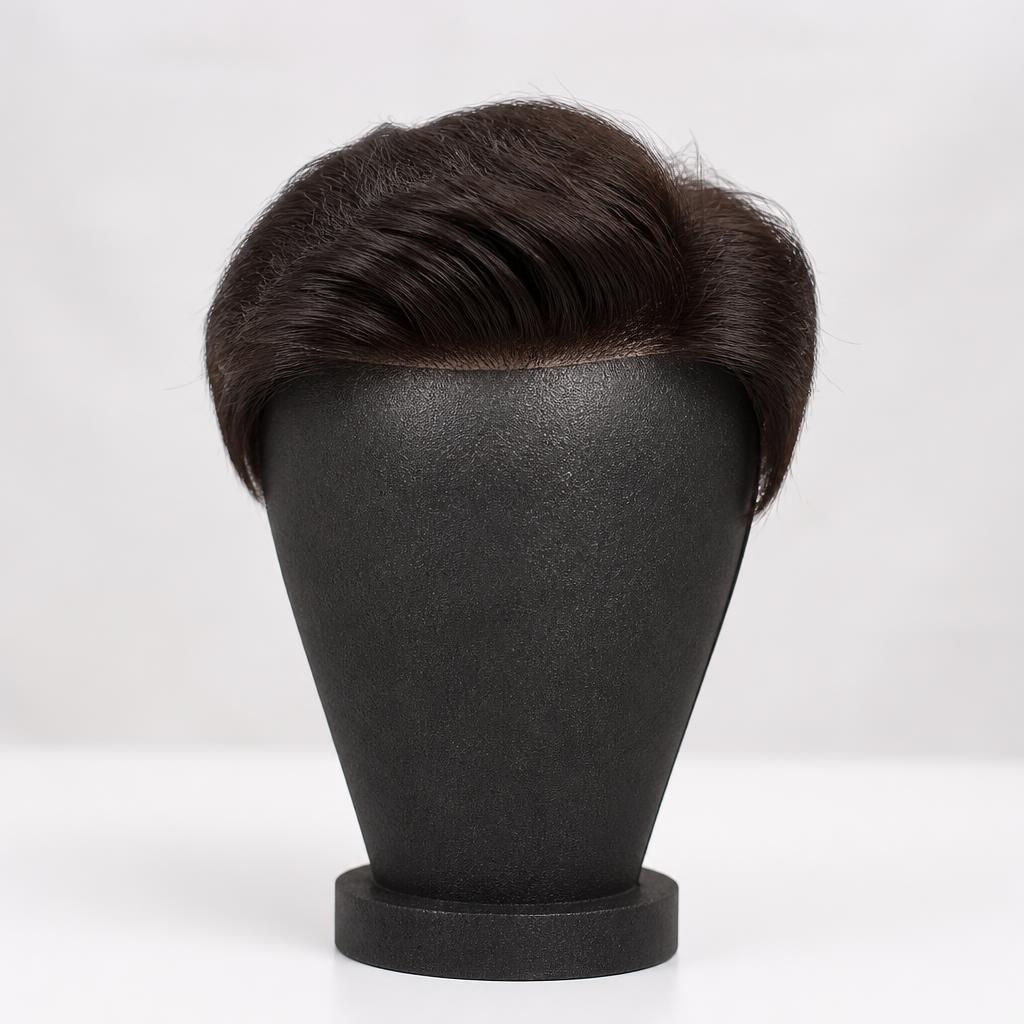 Wholesale Men's Skin-Base Hair System in Henties Bay (Skeleton Coast Gateway), Erongo (Swakopmund / Walvis Bay Coast), Namibia — front view · 100% human hair extensions — wholesale from India · Suvita Hair
