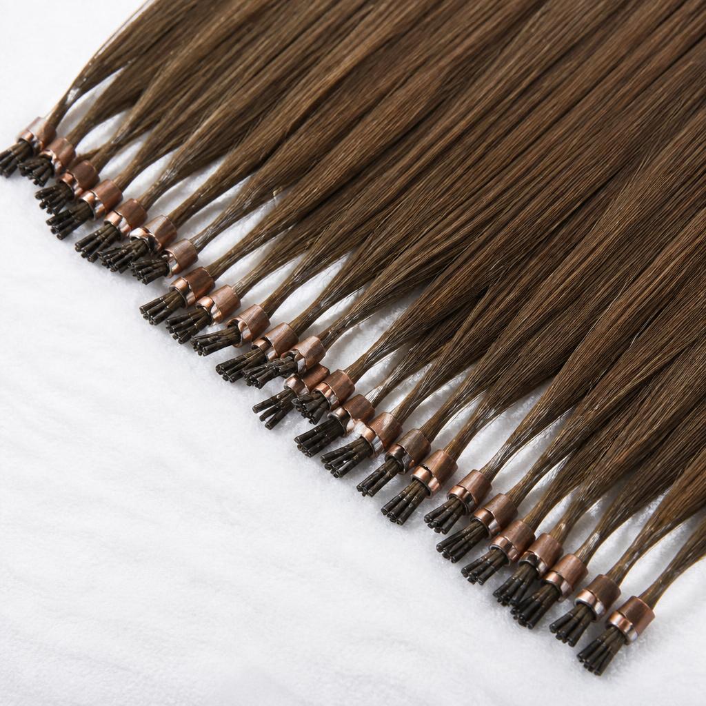 Wholesale Micro-Link Bead Extensions in Scarborough (Tobago Capital), Tobago (Autonomous Island - Scarborough), Trinidad and Tobago — front view · 100% human hair extensions — wholesale from India · Suvita Hair