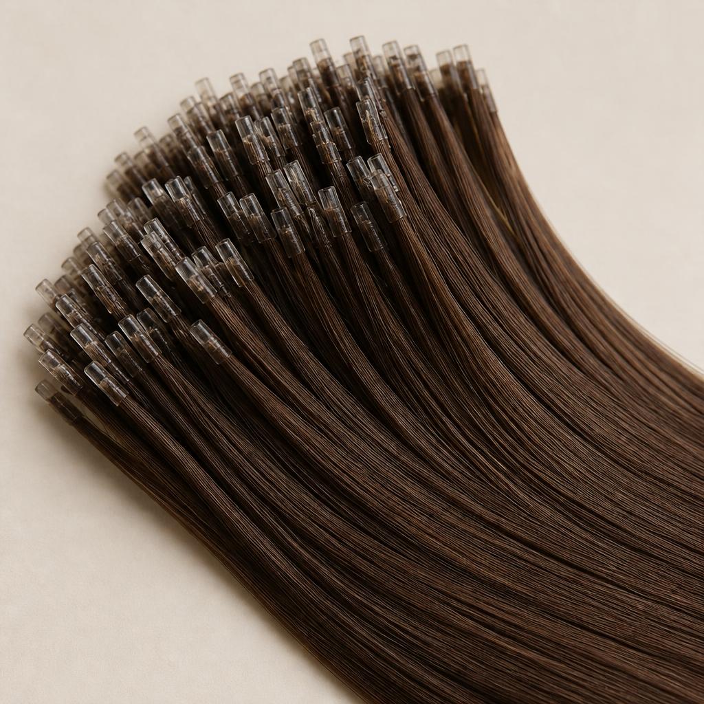 Wholesale Mini-Tip Keratin Bond Extensions in Bălți, Chișinău, Moldova — front view · 100% human hair extensions — wholesale from India · Suvita Hair