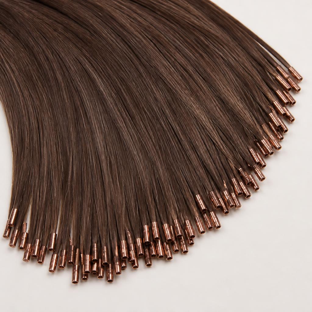 Wholesale Nano Ring Hair Extensions in Bender, Chișinău, Moldova — front view · 100% human hair extensions — wholesale from India · Suvita Hair