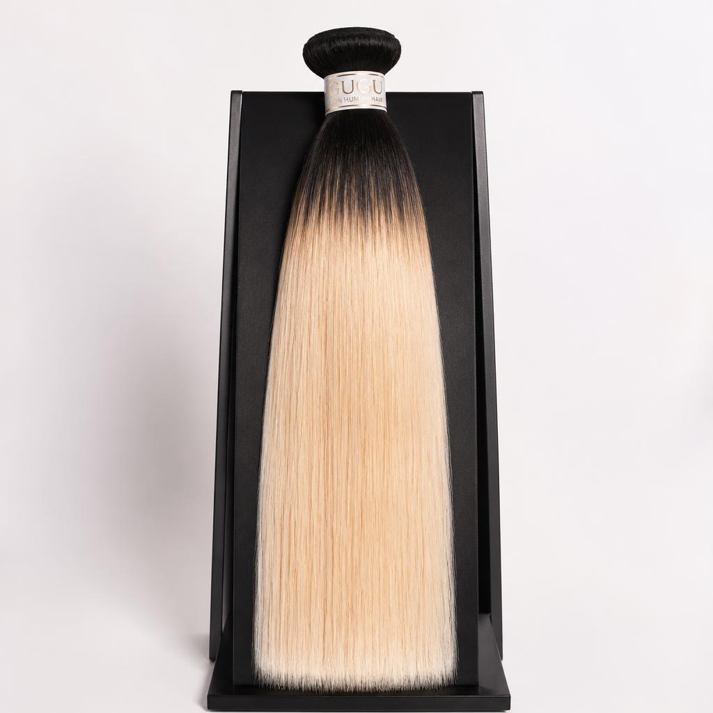 Wholesale Ombré #1B/613 Platinum Bundles in Milwaukee, Wisconsin, USA — front view · 100% human hair extensions — wholesale from India · Suvita Hair