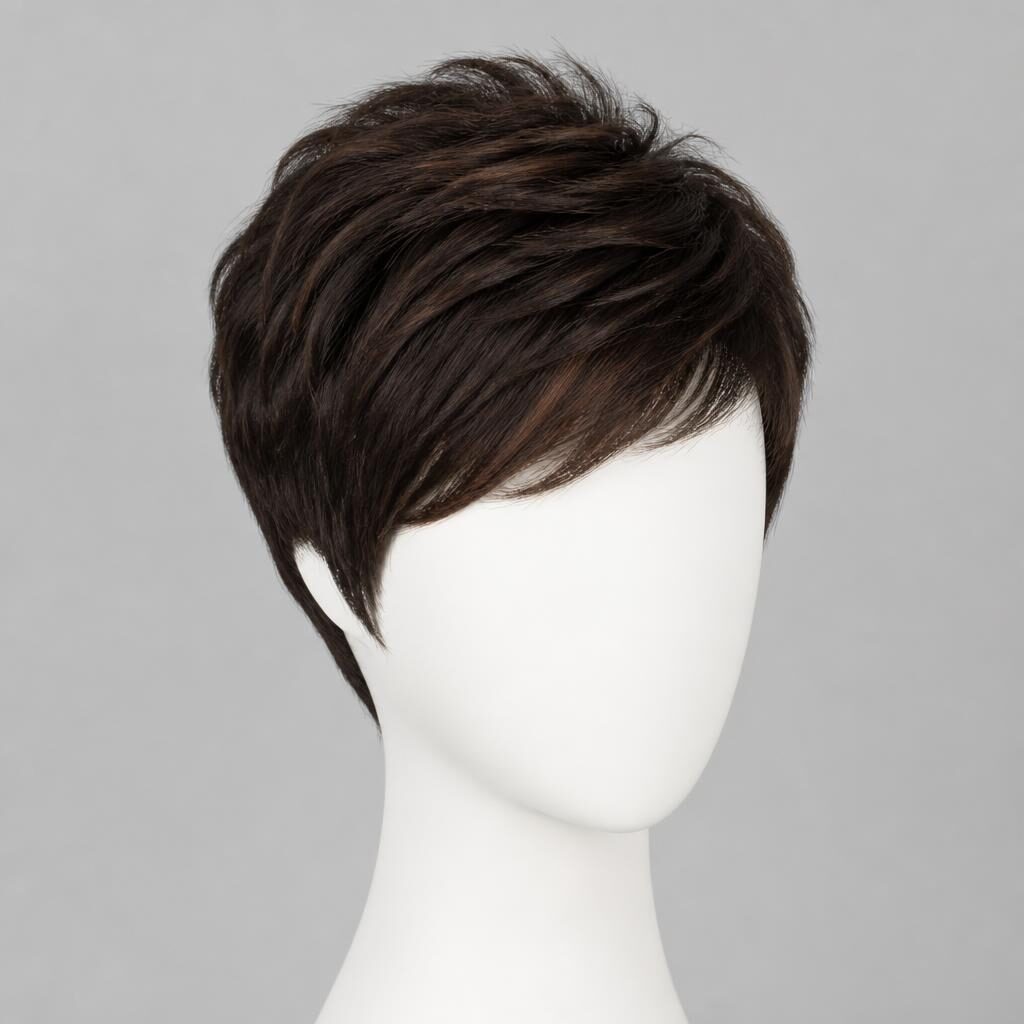 Wholesale Pixie Cut Wig in Carapichaima (Hanuman Murti 26m), Couva-Tabaquite-Talparo (Central Corporation), Trinidad and Tobago — front view · 100% human hair extensions — wholesale from India · Suvita Hair