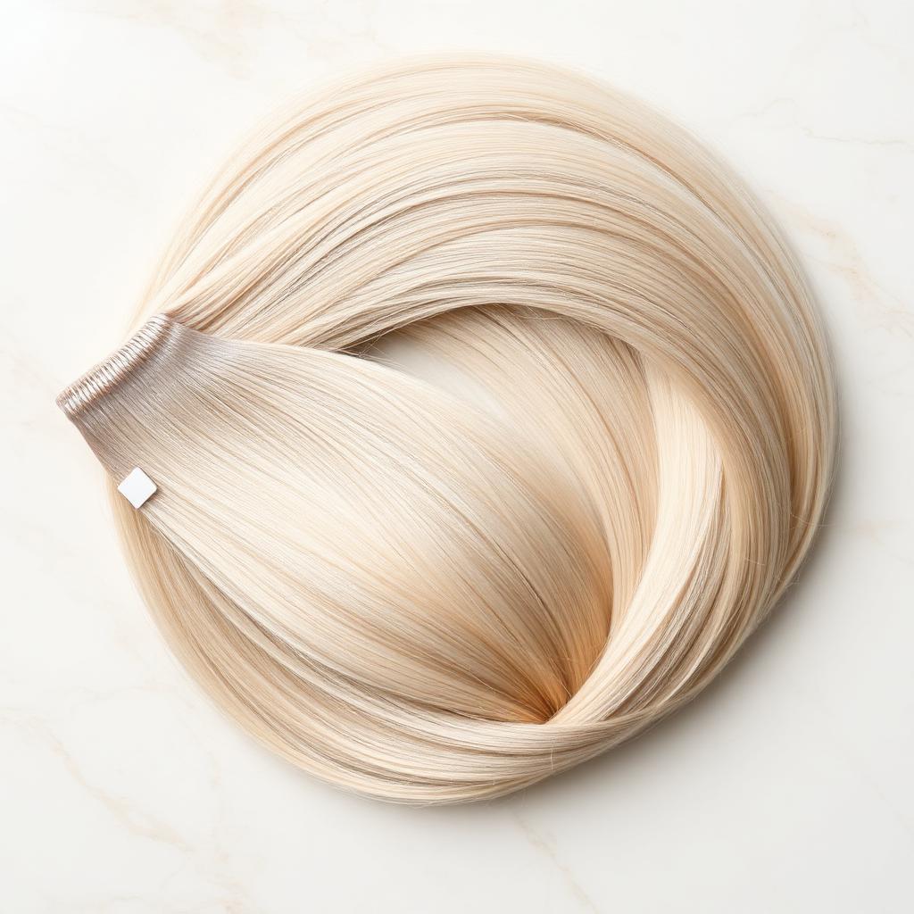 Wholesale Ash Blonde #60 Tape-In Extensions in Guayaquil (Pacific Port), Guayas (Guayaquil — Pacific Port), Ecuador — front view · 100% human hair extensions — wholesale from India · Suvita Hair