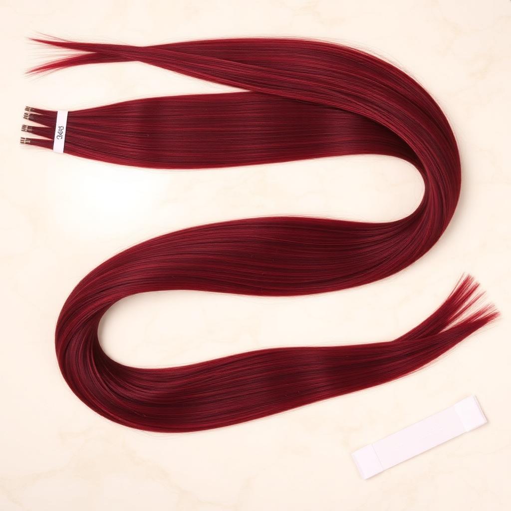 Wholesale Burgundy #99J Tape-In Extensions in Dobrich, Bulgaria โ front view ยท 100% human hair extensions โ wholesale from India ยท Suvita Hair