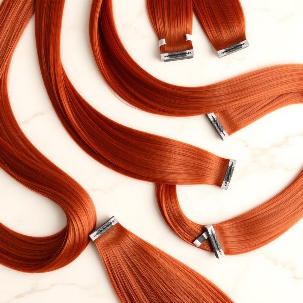 Wholesale Ginger #350 Tape-In Extensions in Orchard Road, Orchard, Singapore — front view · 100% human hair extensions — wholesale from India · Suvita Hair