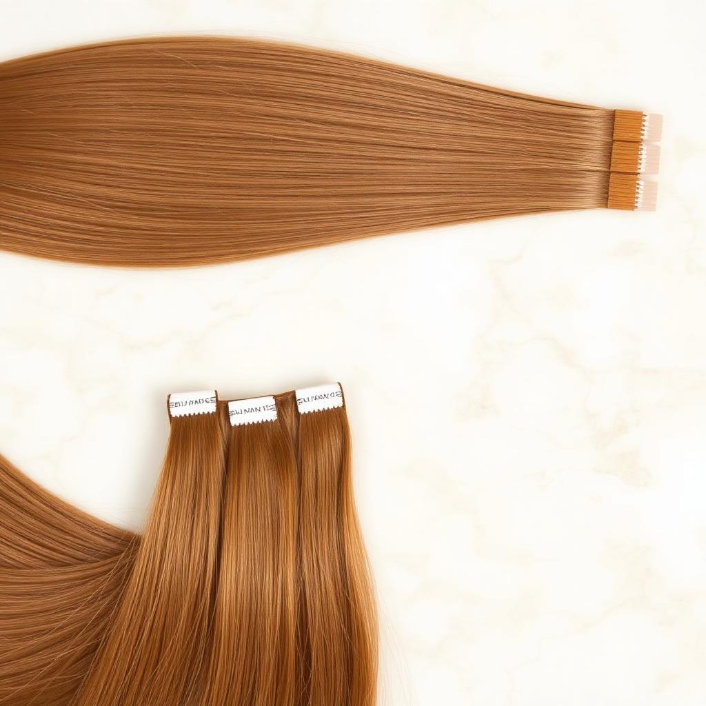 Wholesale Light Brown #6 Tape-In Extensions in Mumbwa (Kafue Gateway), Central (Kabwe Heartland), Zambia — front view · 100% human hair extensions — wholesale from India · Suvita Hair