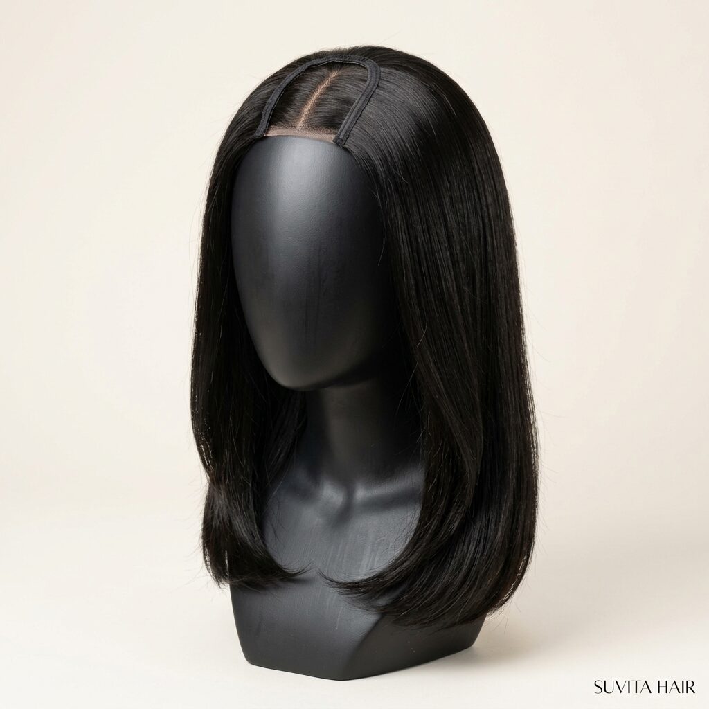 Wholesale U-Part Wig in Hue, Thua Thien Hue (Hue), Vietnam โ front view ยท 100% human hair extensions โ wholesale from India ยท Suvita Hair