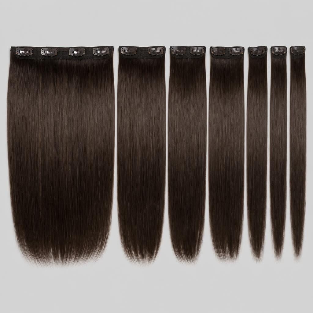 Wholesale One-Piece Weft Clip-In Extensions in Birštonas (Spa), Birštonas & Druskininkai (Spa Belt), Lithuania — front view · 100% human hair extensions — wholesale from India · Suvita Hair