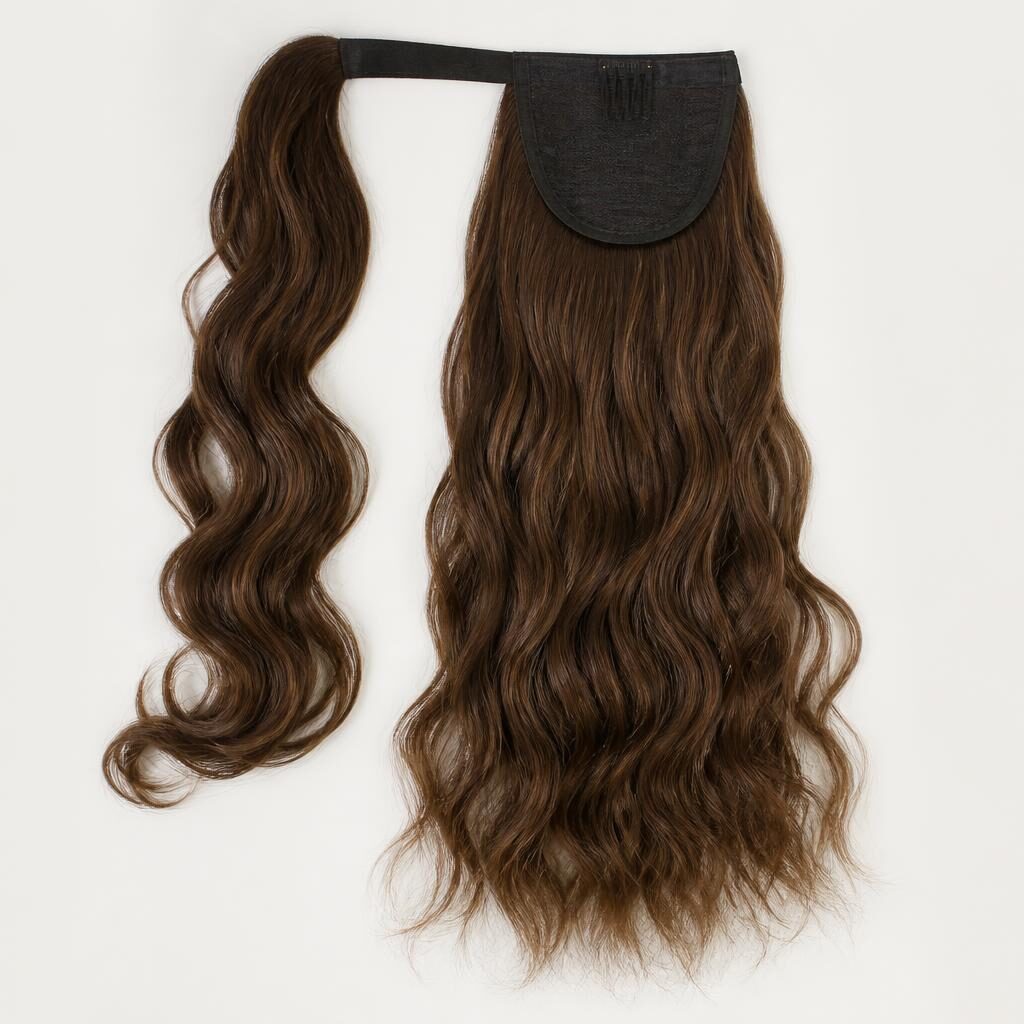 Wholesale Wrap-Around Ponytail Extension in Mansôa, Bissau, Guinea-Bissau — front view · 100% human hair extensions — wholesale from India · Suvita Hair