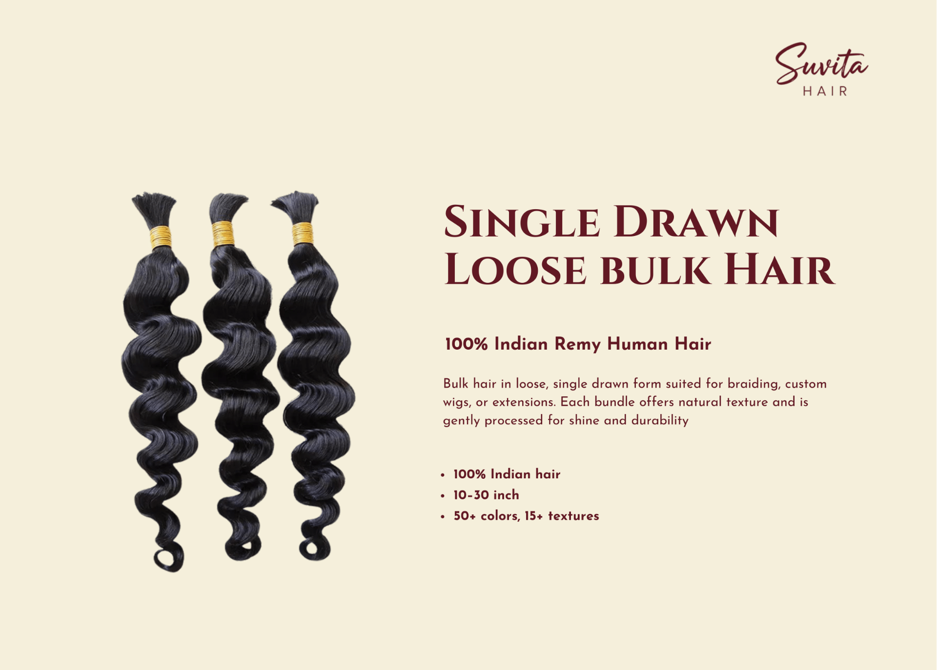 Deep Wave Wig — front view · 100% human hair extensions — wholesale from India · Suvita Hair